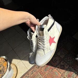 Golden Goose White Sneakers with Red Accent